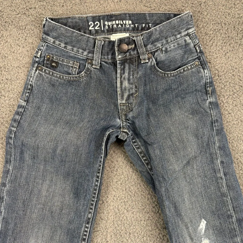 Quiksilver Boys 22 Straight‎ Fit Denim Jeans Distressed Blue Cotton